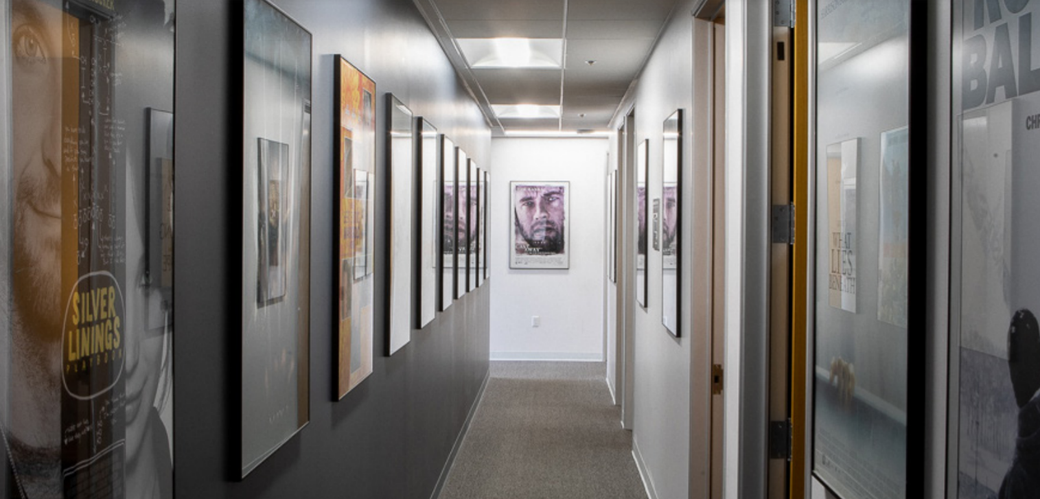 Hallway with movie posters.